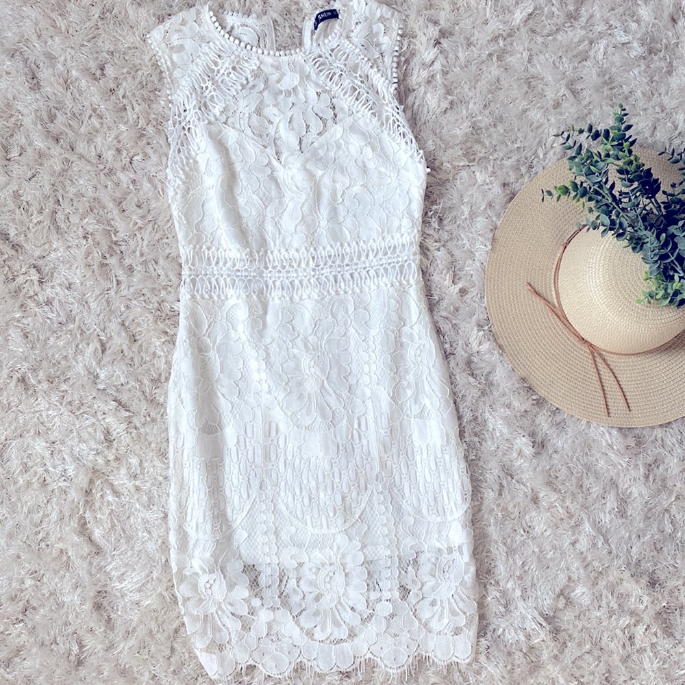 SHEIN white sleeveless small lace dress